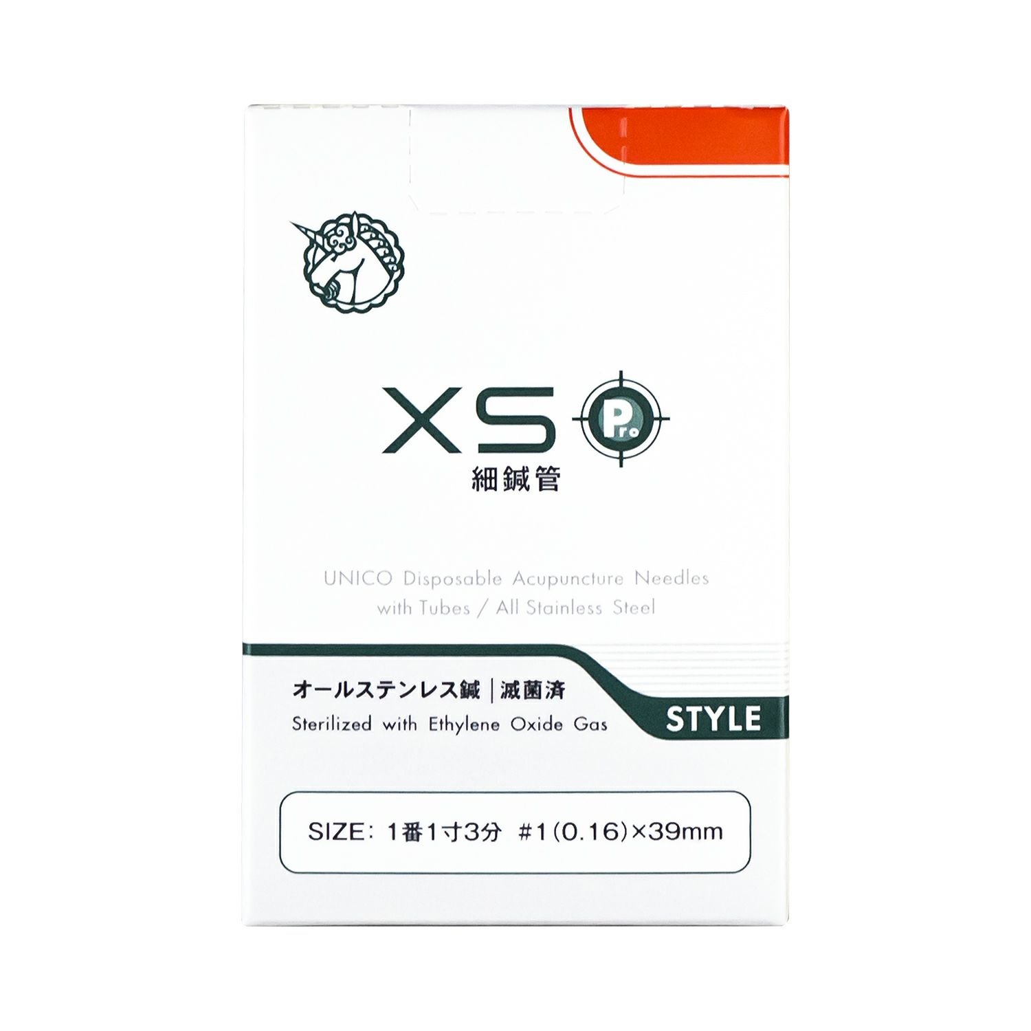 ユニコディスポ鍼 XS細鍼管Pro（100本入） 1番1寸3分（0.16×39mm）の